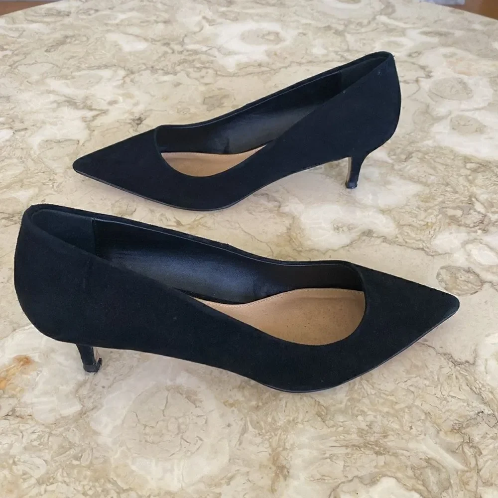 Steve Madden Sabrinah Sleek Black Suede Leather Kitten Heel Pointed Toe Pumps - Picture 5 of 12